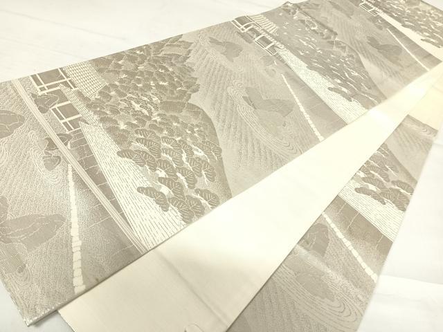 平和屋着物◎六通柄袋帯 京名所 竜安寺 銀糸 正絹 逸品 AABC4635yx