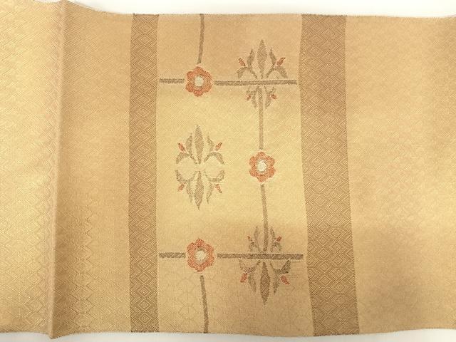 平和屋着物◎佐賀錦 太鼓柄袋帯 幾何学花文 金糸 正絹 逸品 AABC4656yx