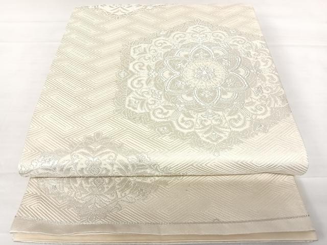 平和屋着物◎六通柄袋帯 正倉院花文 銀糸 正絹 逸品 AABC4663yx