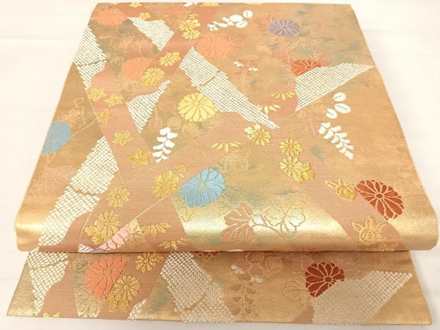 平和屋着物◎六通柄袋帯 竹垣花文 金糸 引箔 正絹 逸品 AABC4667yx