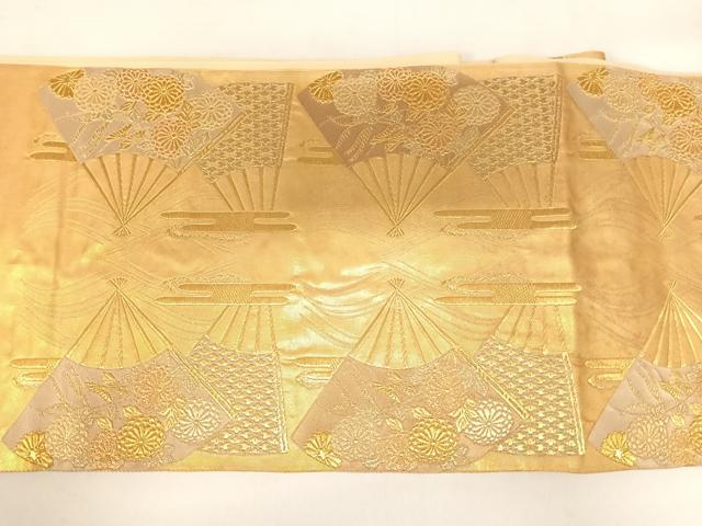 平和屋着物◎六通柄袋帯 扇面花文 金糸 正絹 逸品 AABC4669yx