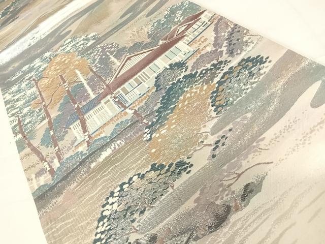平和屋着物◎六通柄袋帯 洛西桂離宮 名勝百景 銀糸 正絹 逸品 AABC4672yx