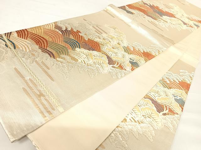 平和屋着物◎六通柄袋帯 飛鶴浜松文 金銀糸 正絹 逸品 AABC4689yx