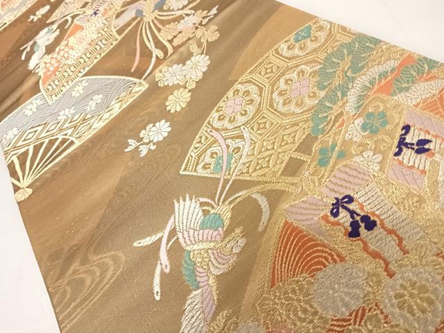 平和屋着物◎六通柄袋帯 唐織 鳳凰花文 金糸 正絹 逸品 AABC4703yx