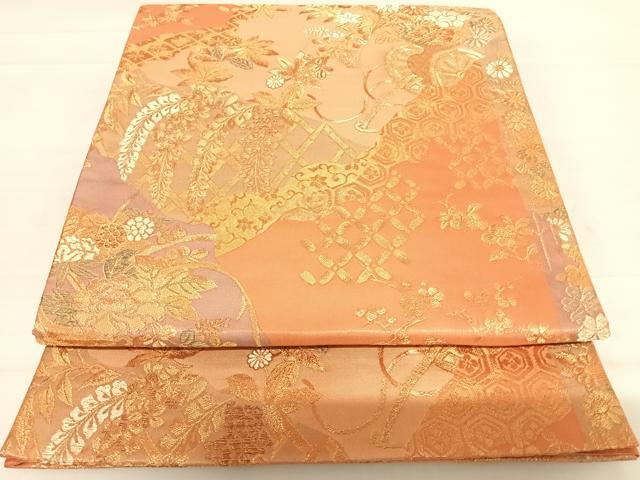 平和屋着物◎六通柄袋帯 草花文 藤花房 金糸 正絹 逸品 AABC4723yx