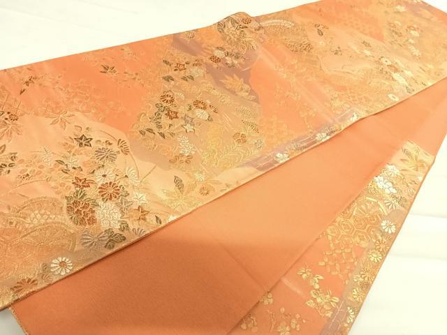 平和屋着物◎六通柄袋帯 草花文 藤花房 金糸 正絹 逸品 AABC4723yx