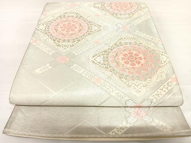 平和屋着物◎六通柄袋帯 純銀華紋 銀糸 正絹 逸品 AABC4726yx