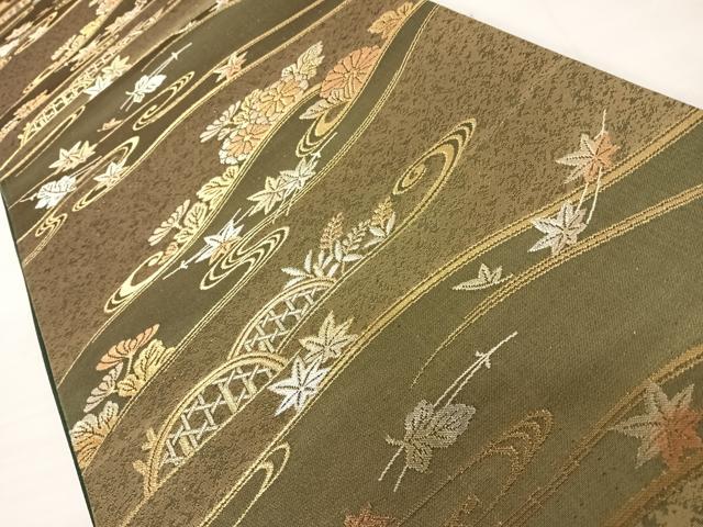 平和屋着物◎六通柄袋帯 流水花文 金銀糸 正絹 逸品 AABC4736yx