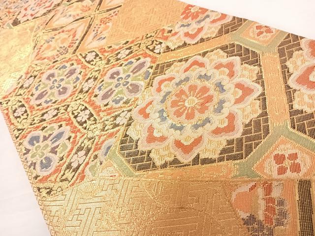 平和屋着物◎佐賀錦 六通柄袋帯 切嵌花文 金糸 正絹 逸品 AABC4738yx