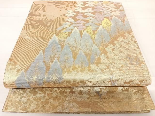 平和屋着物◎六通柄袋帯 飛鶴風景文 金糸 正絹 逸品 AABC4743yx