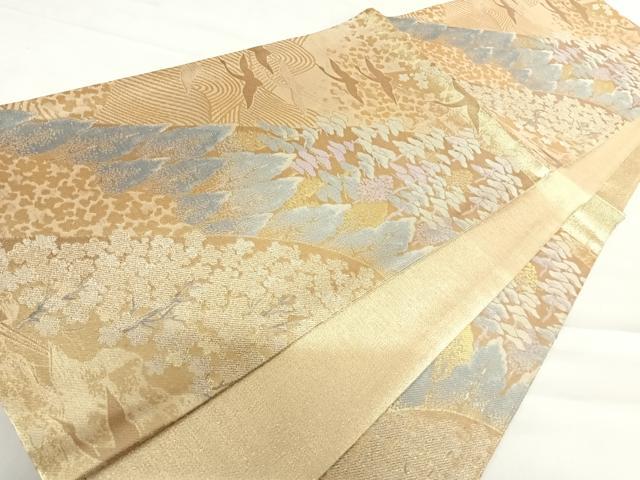 平和屋着物◎六通柄袋帯 飛鶴風景文 金糸 正絹 逸品 AABC4743yx