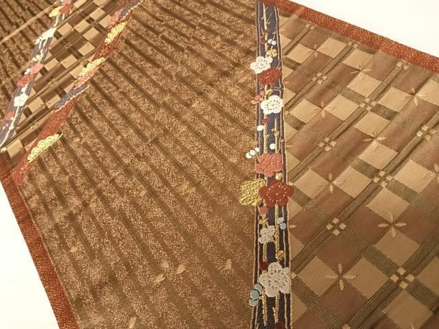 平和屋着物◎六通柄袋帯 唐織 吉祥花文 金糸 正絹 逸品 AABC4751yx