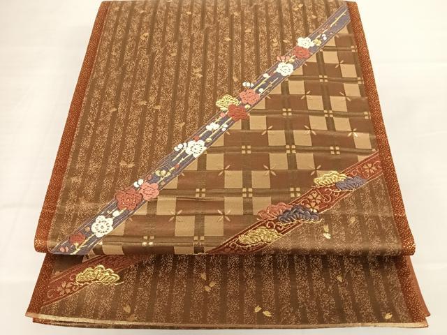 平和屋着物◎六通柄袋帯 唐織 吉祥花文 金糸 正絹 逸品 AABC4751yx
