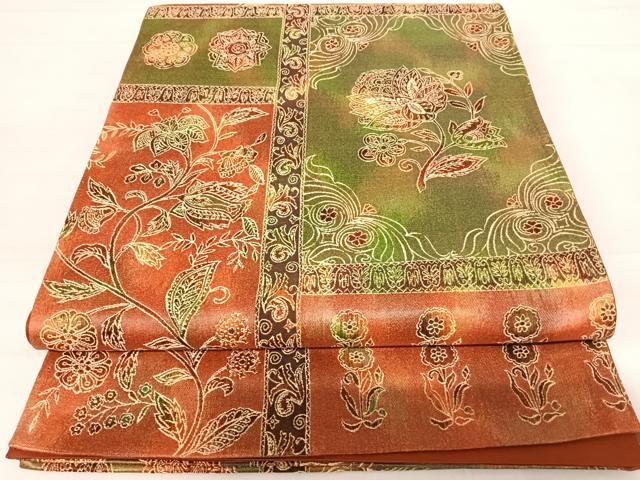 平和屋着物◎六通柄袋帯 更紗花文 正絹 逸品 AABC4757yx