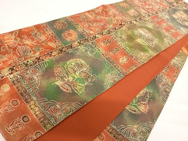 平和屋着物◎六通柄袋帯 更紗花文 正絹 逸品 AABC4757yx