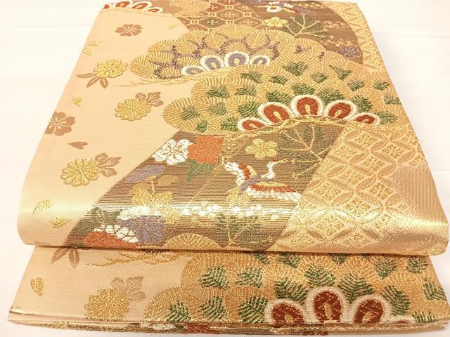 平和屋着物◎六通柄袋帯 飛鶴笠松文 金糸 正絹 逸品 AABC4770yx