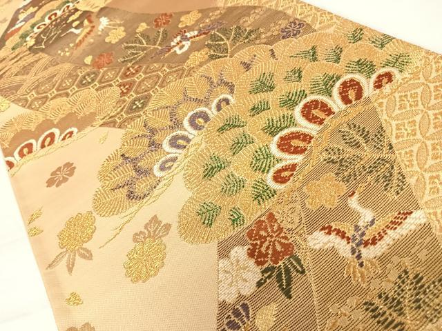 平和屋着物◎六通柄袋帯 飛鶴笠松文 金糸 正絹 逸品 AABC4770yx