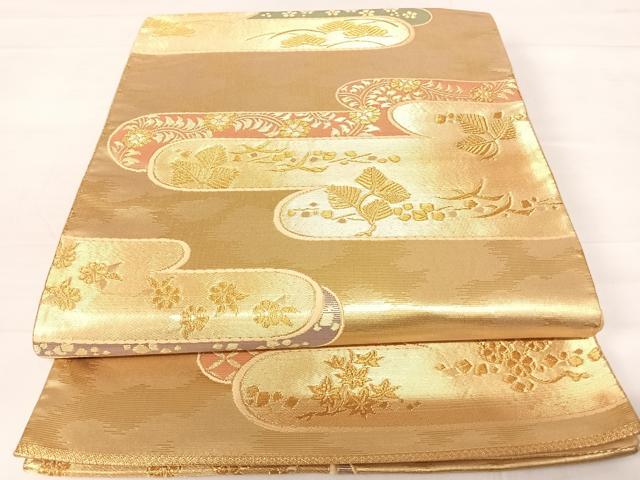 平和屋着物◎六通柄袋帯 エ霞松文 金糸 正絹 逸品 AABC4778yx