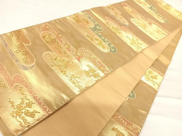 平和屋着物◎六通柄袋帯 エ霞松文 金糸 正絹 逸品 AABC4778yx