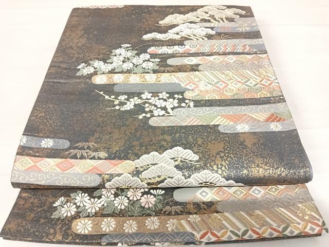平和屋着物◎六通柄袋帯 唐織 吉祥松文 葡萄 金糸 引箔 正絹 逸品 AABC4786yx