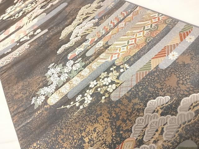 平和屋着物◎六通柄袋帯 唐織 吉祥松文 葡萄 金糸 引箔 正絹 逸品 AABC4786yx