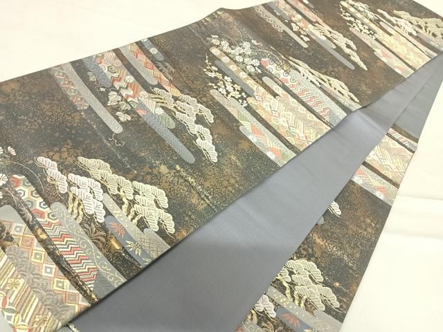 平和屋着物◎六通柄袋帯 唐織 吉祥松文 葡萄 金糸 引箔 正絹 逸品 AABC4786yx