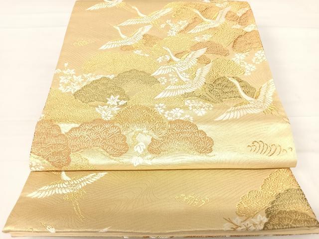 平和屋着物◎六通柄袋帯 千代 飛鶴浜松文 金糸 正絹 逸品 AABC4788yx