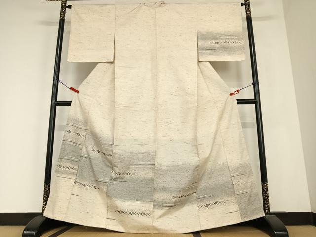 平和屋着物●ぜんまい紬 訪問着 横段花文 正絹 逸品 AABC4837zg