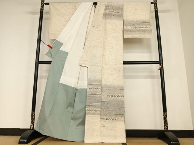 平和屋着物●ぜんまい紬 訪問着 横段花文 正絹 逸品 AABC4837zg