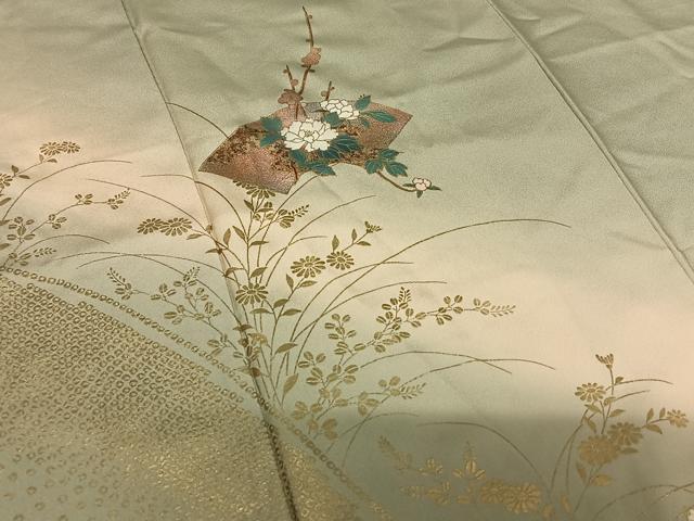 平和屋着物●訪問着 地紙枝花文 暈し染め 金彩 高島屋扱い 正絹 逸品 AABC4854zg