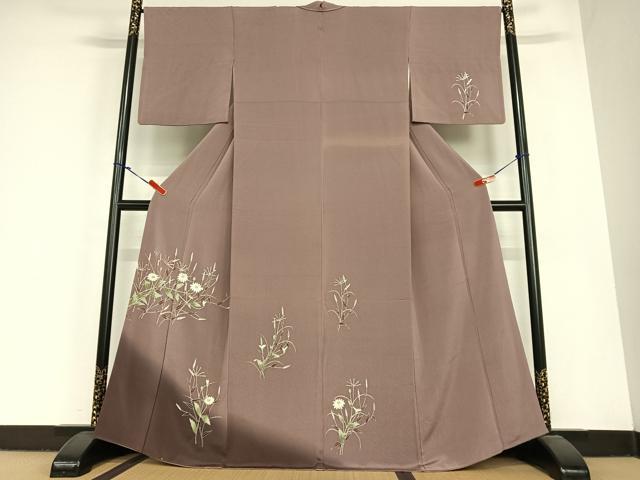 平和屋着物●訪問着 友禅 草花文 暈し染め 金彩 鬼しぼ縮緬 正絹 逸品 AABC4857zg