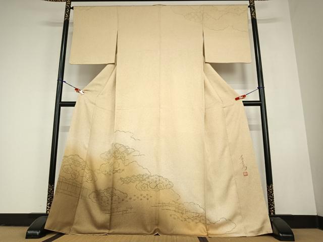 平和屋着物●中嶋まさひろ 蝋彩染作家 訪問着 雲重ね亀甲花文 暈し染め 正絹 逸品 AABC4988zg