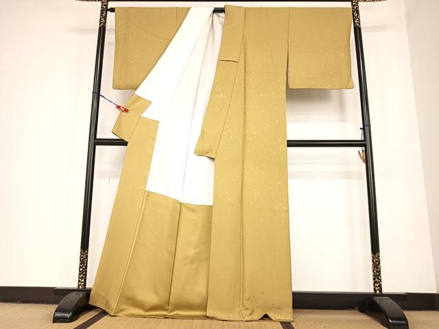 平和屋着物●上質な色無地 箔散らし地紋 黄土色 正絹 逸品 AABC5004zg