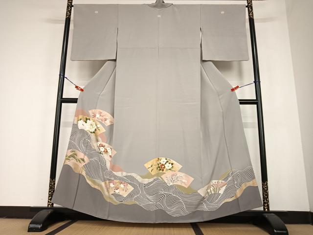 平和屋着物●豪華色留袖 駒刺繍 道長地紙重ね花文 金銀彩 正絹 逸品 AABC5012zg