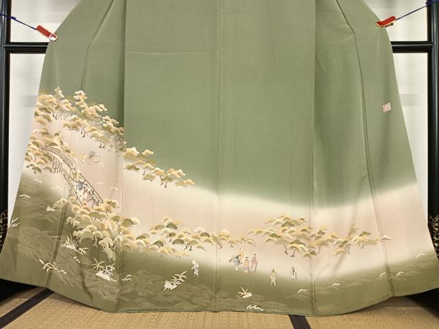 平和屋着物●色留訪問着 作家物 渡橋人物草花文 暈し染め 金彩 正絹 逸品 AABC5034zg