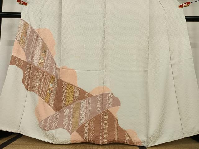 平和屋着物●訪問着 絞り 刺繍 草花間道 金彩 正絹 逸品 AABC5163zg