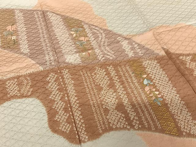 平和屋着物●訪問着 絞り 刺繍 草花間道 金彩 正絹 逸品 AABC5163zg