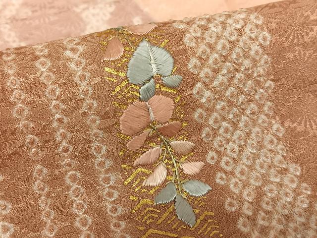 平和屋着物●訪問着 絞り 刺繍 草花間道 金彩 正絹 逸品 AABC5163zg