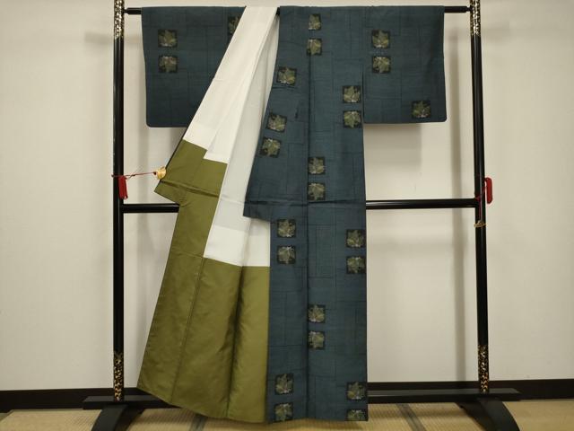 平和屋着物■上質な紬 色紙花文 正絹 逸品 AABC5249sx