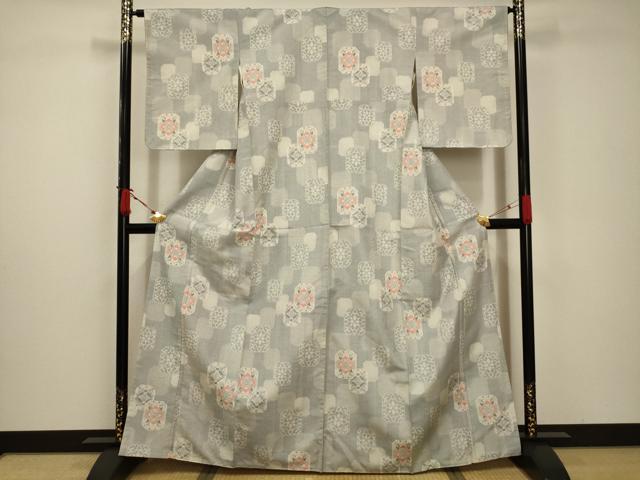 平和屋着物■上質な紬 色紙花文 正絹 逸品 AABC5290sx