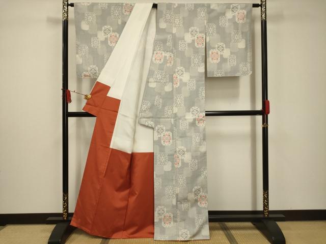 平和屋着物■上質な紬 色紙花文 正絹 逸品 AABC5290sx