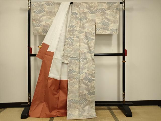 平和屋着物■上質な紬 風景文 正絹 逸品 AABC5312sx