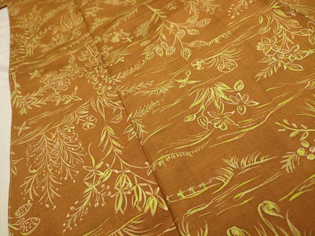 平和屋着物■上質な紬 流水草花文 正絹 逸品 AABC5450sx
