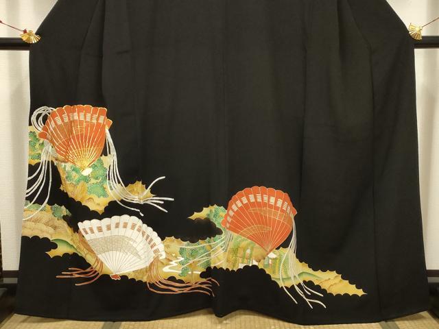 平和屋着物■豪華黒留袖 駒刺繍 扇面風景文 金彩 正絹 逸品 AABC5549sx
