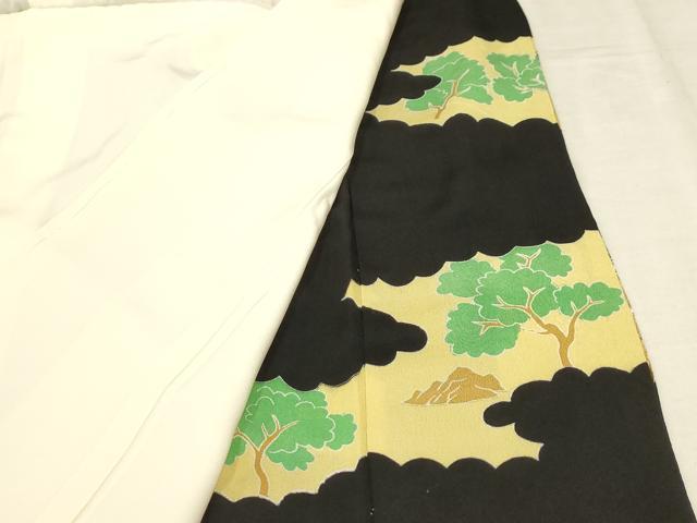 平和屋着物■豪華黒留袖 駒刺繍 扇面風景文 金彩 正絹 逸品 AABC5549sx