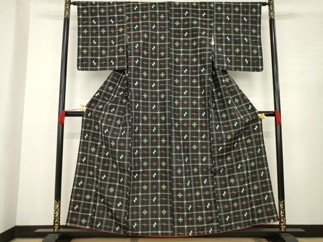平和屋着物●上質な紬 琉球絣文様 正絹 逸品 AABC5619ck