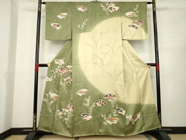 平和屋着物●訪問着 駒刺繍 地紙花文 暈し染め 金彩 正絹 逸品 未使用 AABC5626ck