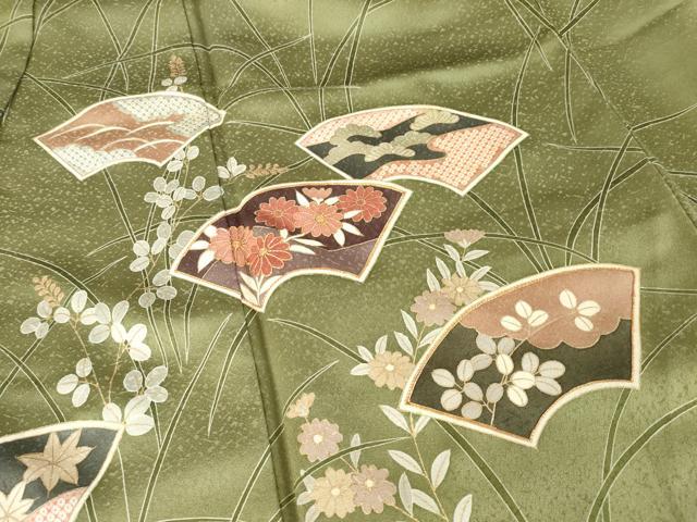 平和屋着物●訪問着 駒刺繍 地紙花文 暈し染め 金彩 正絹 逸品 未使用 AABC5626ck