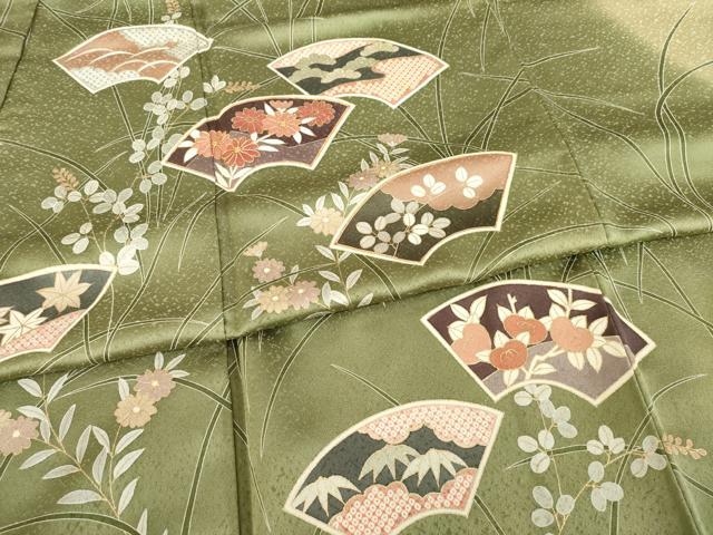 平和屋着物●訪問着 駒刺繍 地紙花文 暈し染め 金彩 正絹 逸品 未使用 AABC5626ck