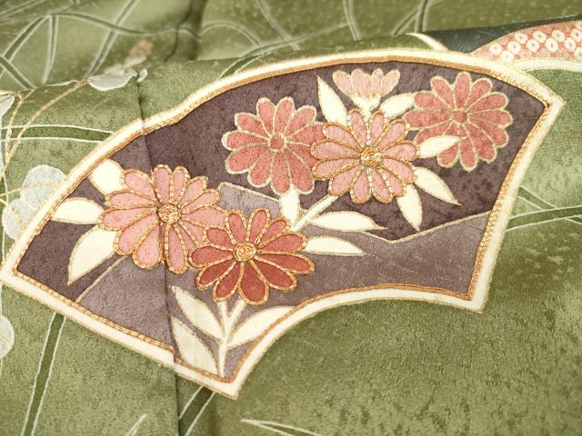 平和屋着物●訪問着 駒刺繍 地紙花文 暈し染め 金彩 正絹 逸品 未使用 AABC5626ck